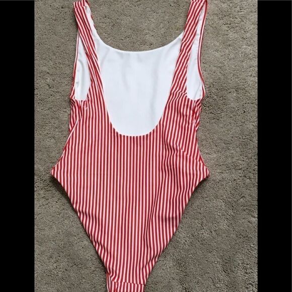 New. WILDFOX red stripe swimsuit. Small. Retail $178 - Picture 4 of 7